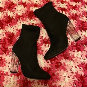 Fashion nova black booties with clear heal